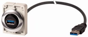 EATON - Einbaubuchse, 0,6 m, konfektionierte Leitung mit fest angeschlossenem Stecker USB 3.0, Typ A, Frontring Metall