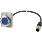 EATON - Leuchtdrucktaste, flach, tastend, 1 S, Kabel (schwarz) mit M12A-Stecker, 4-polig, 1 m, LED blau, blau, unbeschriftet, 24 V AC/DC, Frontring