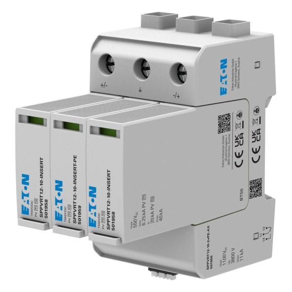 EATON - Blitzstrom- / Überspannungsableiter, steckbar, 1000VDC, T12, 2p+PE, geerdet