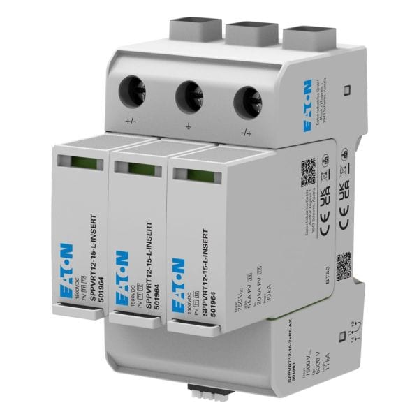 EATON - Blitzstrom- / Überspannungsableiter, steckbar, 1500VDC, T12, 2p+PE, geerdet
