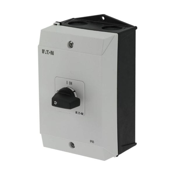 EATON - EIN-AUS-Schalter, P1, 40 A, Aufbau, 3-polig + N, mit schwarzem Knebel und Fronts
