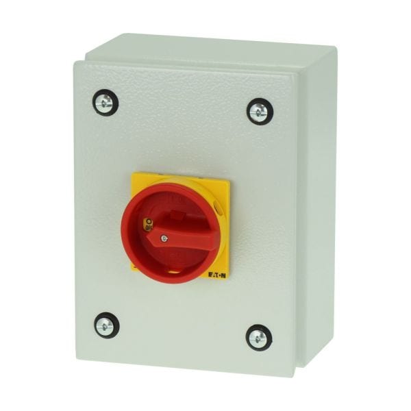 EATON - Hauptschalter, P1, 40 A, Aufbau, 3-polig + N, NOT-AUS-Funktion, mit rotem Drehgr