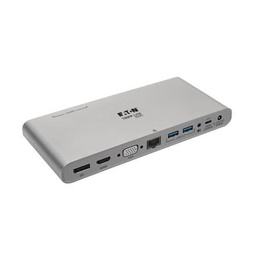 EATON - USB-C Dock, Triple Display - 4K HDMI/DisplayPort, VGA, USB 3.2 Gen 1, USB-A/USB-C Hub, GbE, 100W PD Charging, International Power Cables