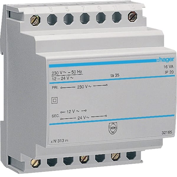 HAGER - Sicherheitstrafo 12V/1,33A o, 24V/0,67A