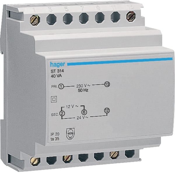 HAGER - Sicherheitstrafo 12V/3,33A o, 24V/1,67A