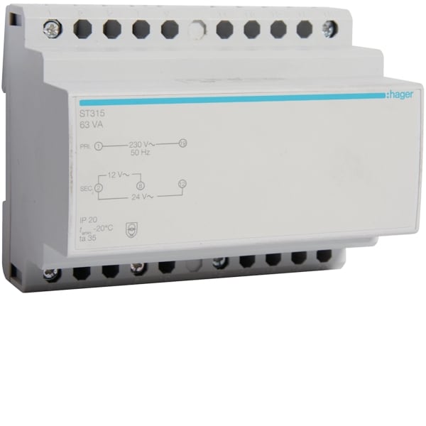 HAGER - Sicherheitstrafo 12V/5,25A o, 24V/2,63A