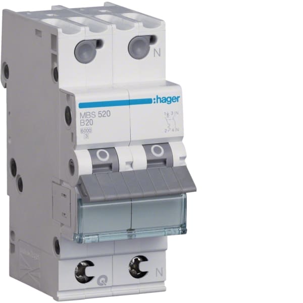HAGER - LS-Leistungssch, 1p+N, B-20A, 6kA,QuickConnect