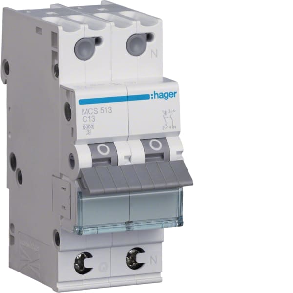 HAGER - LS-Schalter 13A/1pol+N/C 6kA, QC