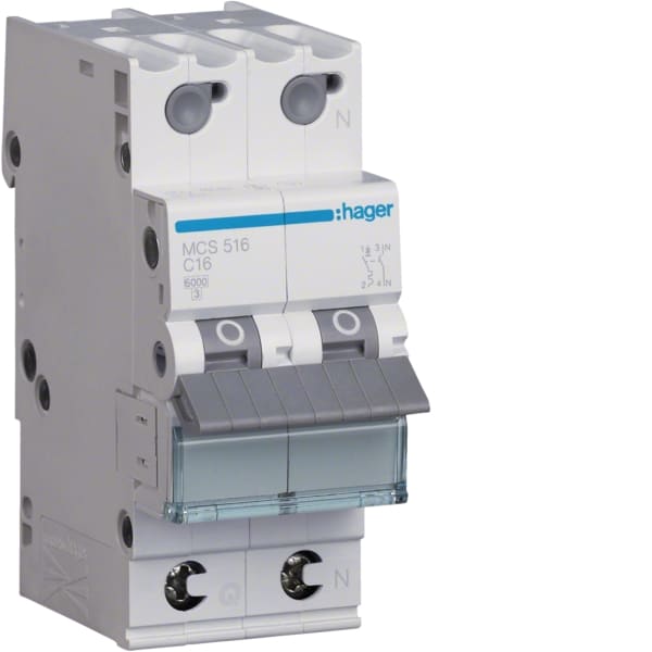 HAGER - LS-Schalter 16A/1pol+N/C 6kA, QC