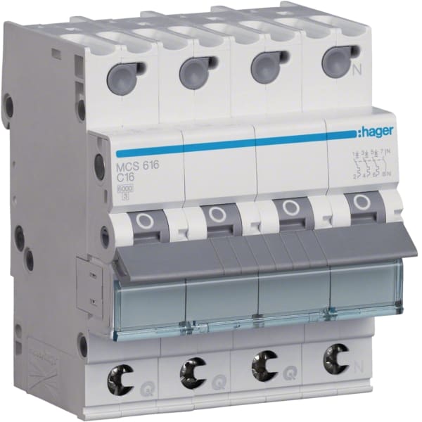 HAGER - LS-Schalter 16A/3pol+N/C 6kA, QC