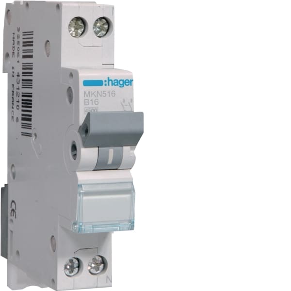 HAGER - LS-Schalter 16A/1pol+N/B 6kA, 1TE