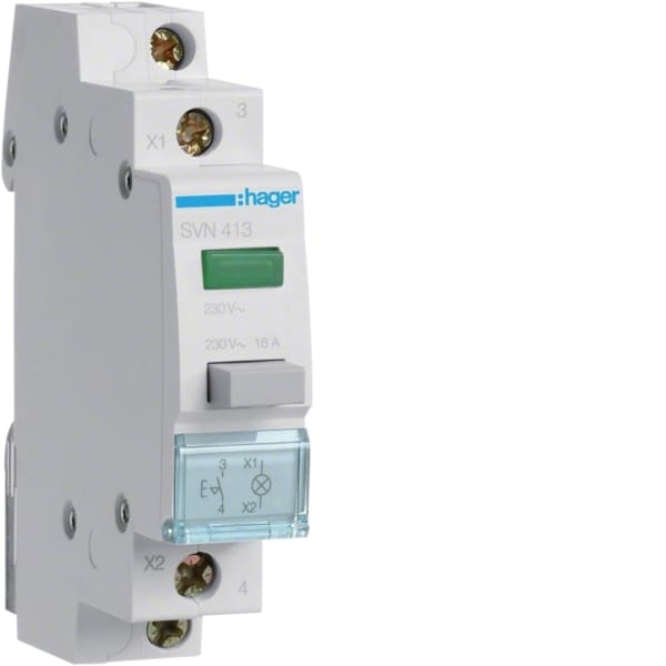 HAGER - Druckschalter, 1S LED Leuchtmelder, grün, 230VAC