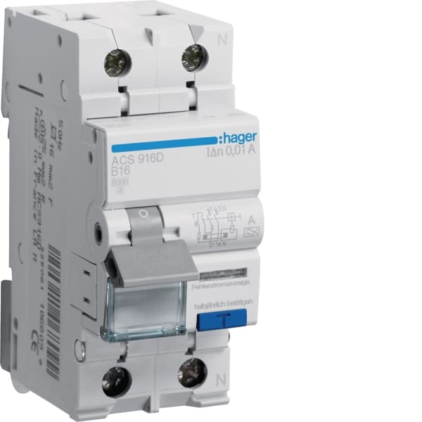 HAGER - FI-LS 1P+N 6kA B-16A 10mA A QC&QB