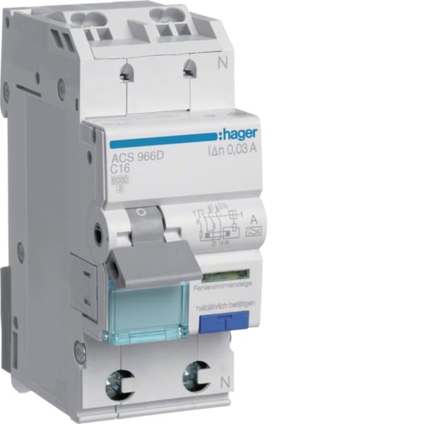 HAGER - FI-LS 1P+N 6kA C-16A 10mA A QC&QB