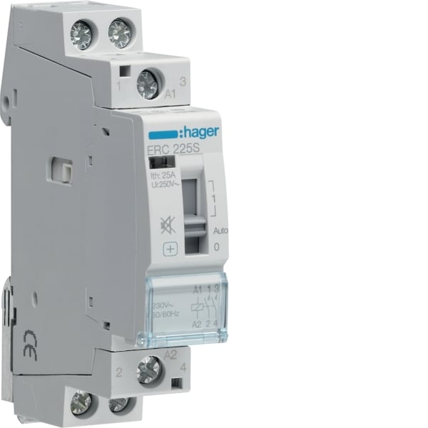 HAGER - Insta-Schütz 2Schl. 25A/230VAC Handschaltung brummfrei 1TE