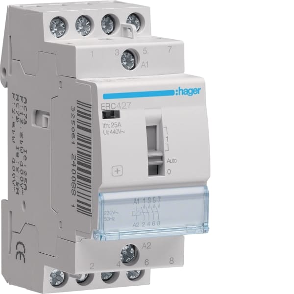 HAGER - Schütz 25A, 2S+2O, 230V mit Handschaltung