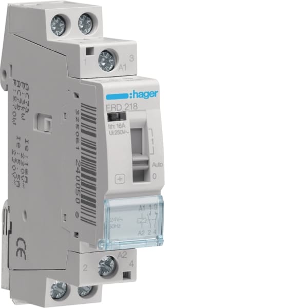 HAGER - Installationsrelais 16A, 1S+1O, 24V