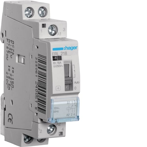 HAGER - Installationsrelais 16A, 1S+1O, 8/12V