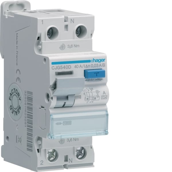 HAGER - FI-Schutzschalter 1P+N 40A 30mA A G