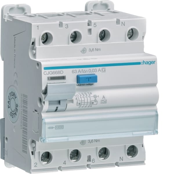 HAGER - FI-Schutzschalter 3P+N 63A 30mA A G TP