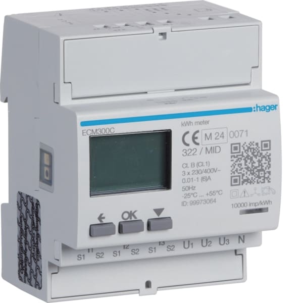 HAGER - Energiezähler 3ph, indirekt, MBUS, MID