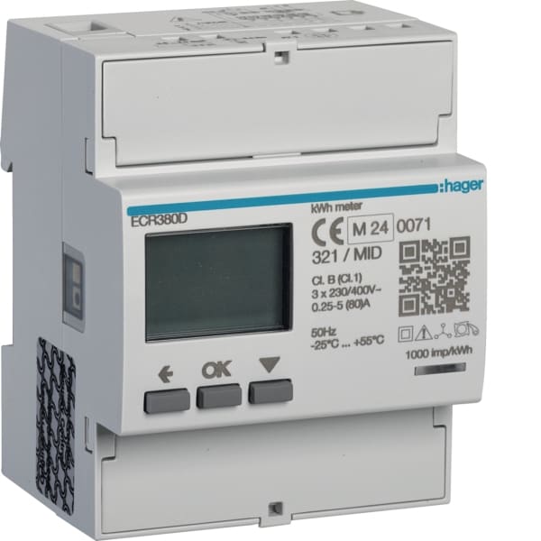 HAGER - Energiezähler 3ph,direkt 80A, MODBUS,MID