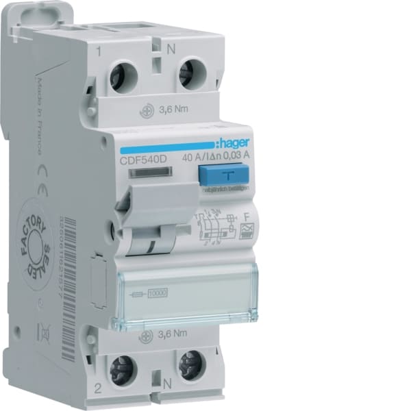 HAGER - FI-Schalter 2P 10kA 40A 30mA Typ F