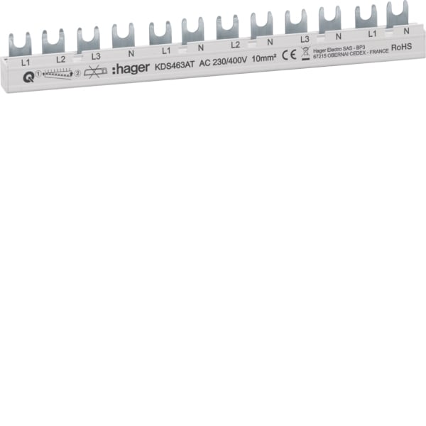 HAGER - Phasenschiene 12M 63A 3PN-(1PN)x4 QB