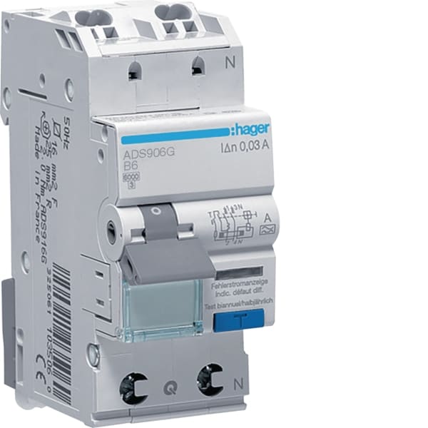 HAGER - FI-LS 1P+N 6kA B-6A 30mA A-G QC-QB