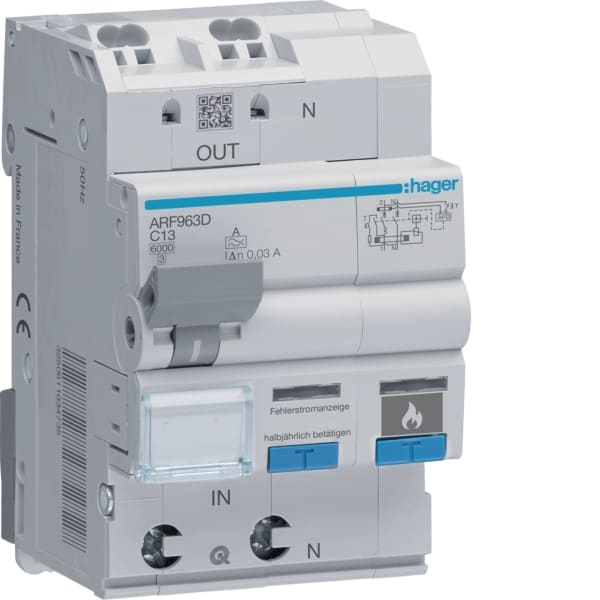 HAGER - AFDD mit FI-LS 1P+N 6kA C-13A 30mA A 3M