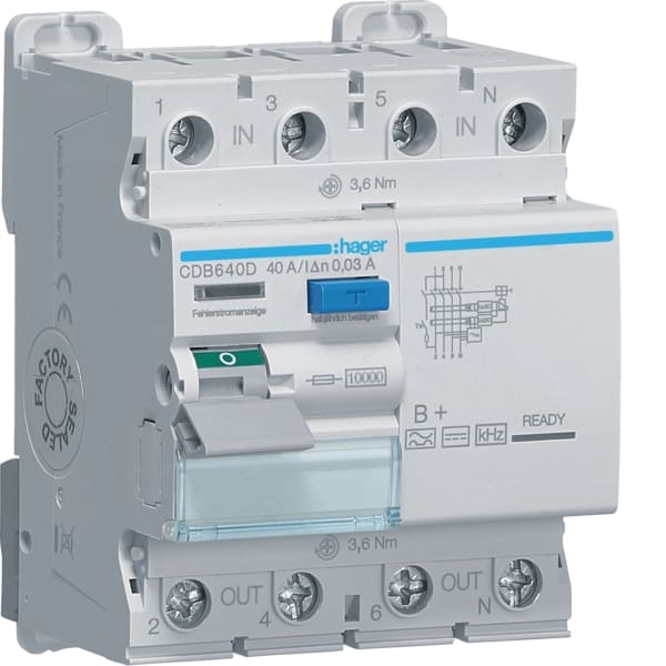 HAGER - FI-Schalter 3P+N 10kA 40A 30mA Typ B+