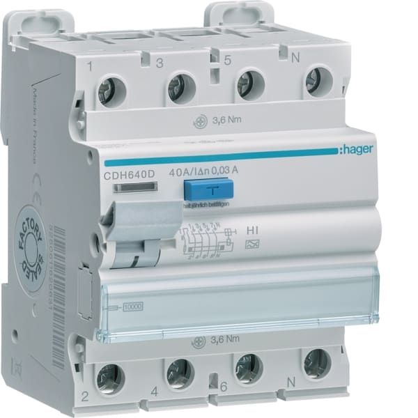 HAGER - FI-Schalter 4P 10kA 40A 30mA Typ HI