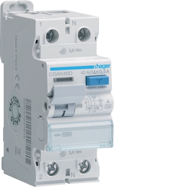 HAGER - FI-Schalter 2P 10kA 40A 500mA Typ A