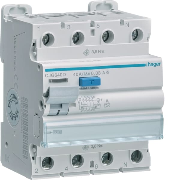 HAGER - FI-Schalter 4P 10kA 40A 30mA Typ A G