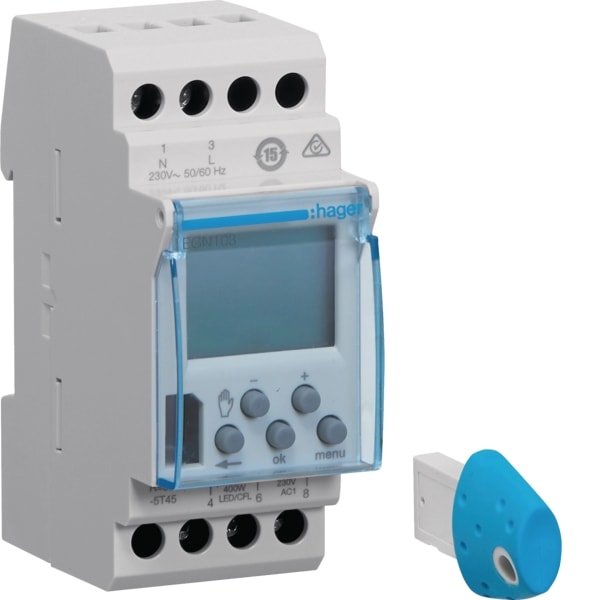 HAGER - Wochenschaltuhr,1W/16A,2PLE,dig+BLE-Prog