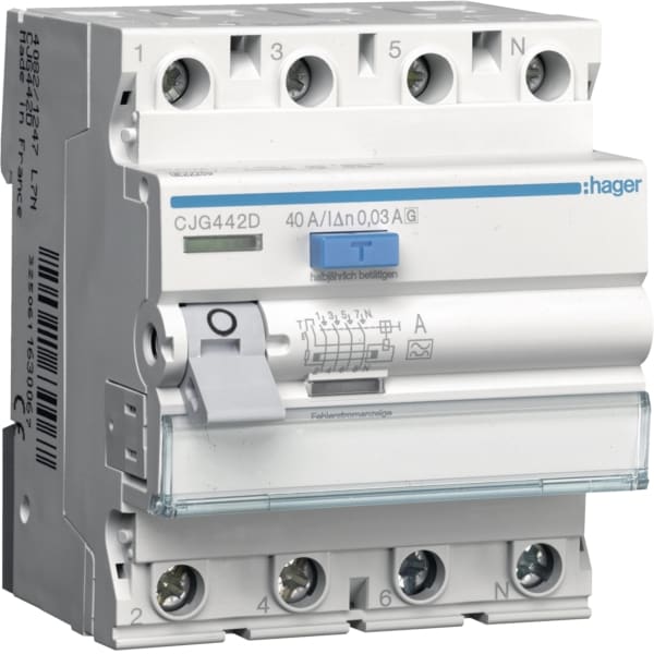 HAGER - FI-Schalter 4P 6kA 40A 30mA G/A-VS L1-N