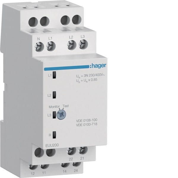 HAGER - Kontrollrelais Unterspg. VDE 1/3P+N 2W