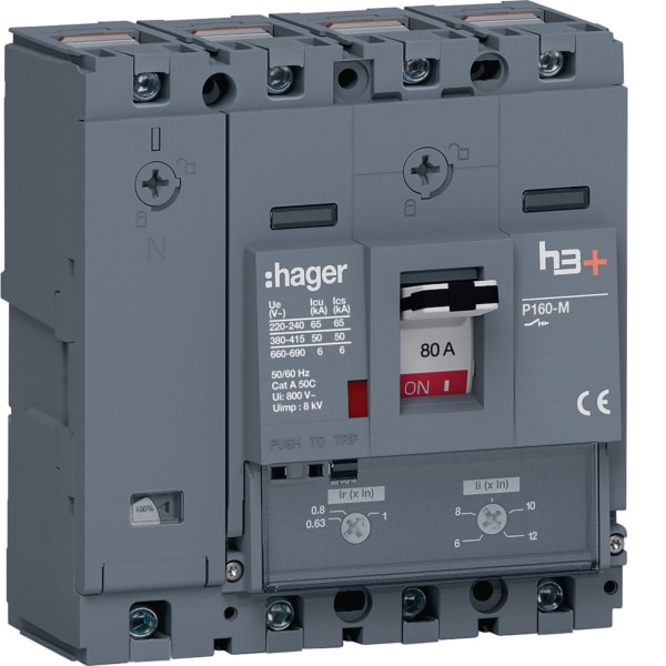 HAGER - Leistungsschalter h3+ P160 TM 4x80A 50kA