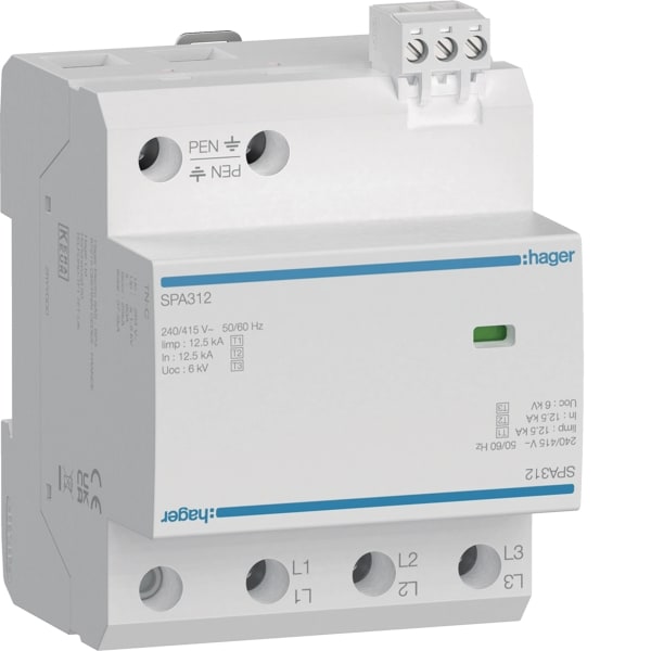 HAGER - Überspan. T1+T2+T3 3P 12.5kA FM TN-C
