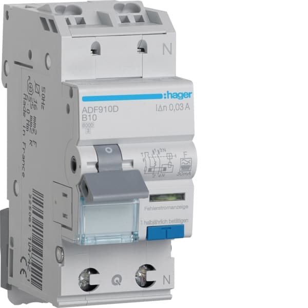 HAGER - FI-LS 1P+N 6kA B-10A 30mA Typ F QC
