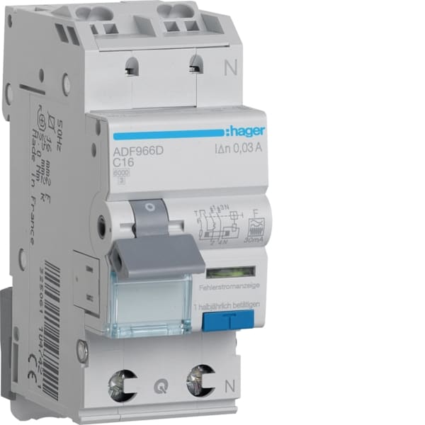 HAGER - FI-LS 1P+N 6kA C-16A 30mA Typ F QC