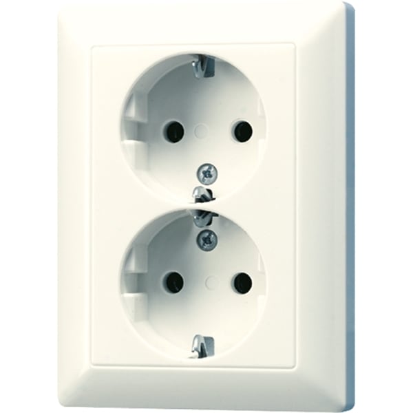 JUNG - SCHUKO-Zweifach-Steckdose, 16A 250V ~, SAFETY+, Duroplast, Serie AS, weiss