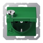 JUNG - SCHUKO Steckdose, 16A 250V ~, SAFETY+, Klappdeckel, Sicherheitsschloss, grün