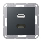 JUNG - Multimedia-Anschlusssystem HDMI / USB 2.0, Serie A, anthrazit matt