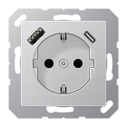 JUNG - SCHUKO Steckdose 16A 250V ~, mit USB-Ladegerät 1xTyp A + 1xTyp C, aluminium