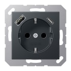 JUNG - SCHUKO Steckdose 16A 250V ~, mit USB-Ladegerät 1xTyp A + 1xTyp C, anthrazit