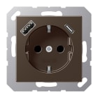 JUNG - SCHUKO Steckdose 16A 250V ~, mit USB-Ladegerät 1xTyp A + 1xTyp C, SAFETY+, mokka