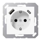 JUNG - SCHUKO Steckdose 16A 250V ~, mit USB-Ladegerät 1xTyp A + 1xTyp C, Serie AS/A,