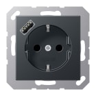 JUNG - SCHUKO Steckdose 16A 250V ~, mit USB-Ladegerät 1xTyp A, SAFETY+, anthrazit