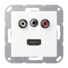 JUNG - Multimedia-Anschlusssystem Cinch Audio/Miniklinke 3,5mm/HDMI, schneeweiss
